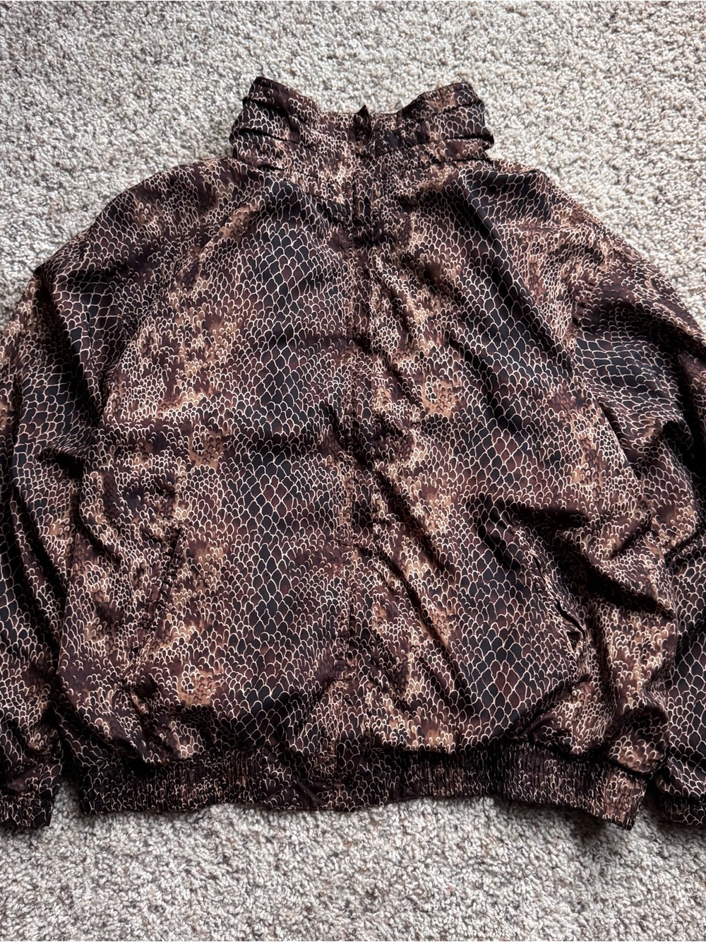 Vtg EVR Snake Print Bomber Jacket M Brown Full Zip Y2K Streetwear Windbreaker